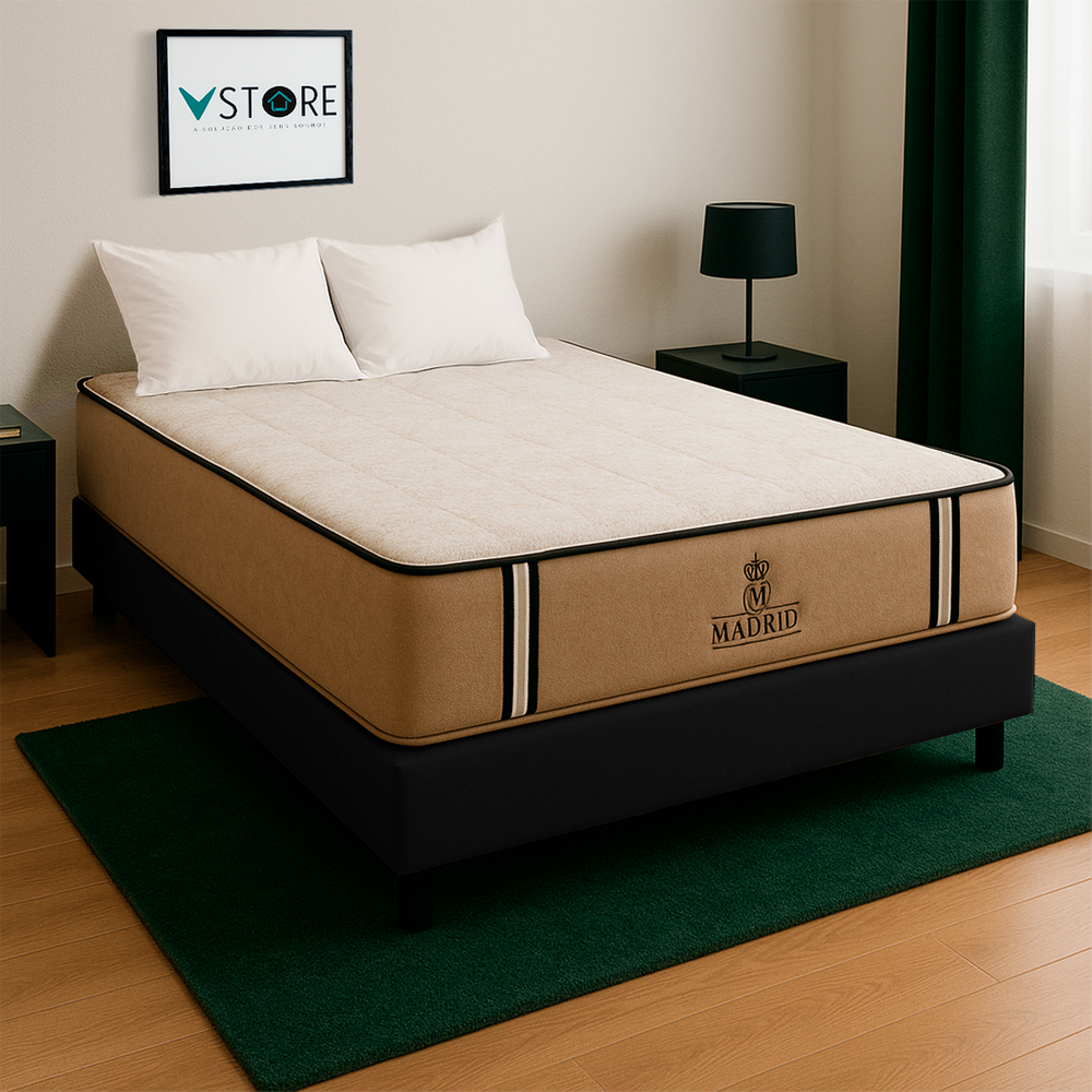 Cama Box Baú Casal Preto E Colchão Madrid Molas Vstore