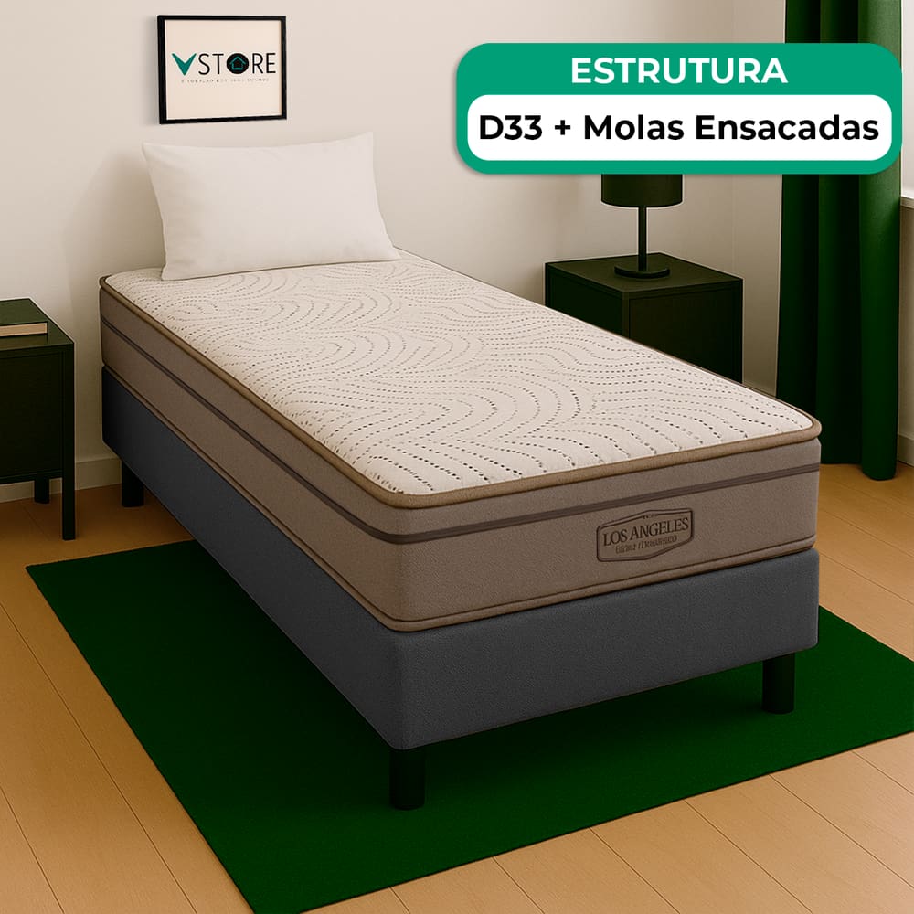 Cama Box Solteirão Cinza E Colchão Los Angeles Molas Vstore