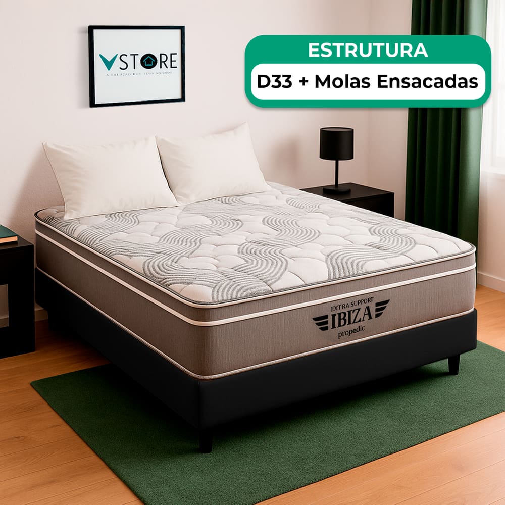 Cama Box Baú Viúvo Preto e Colchão Ibiza Molas Vstore