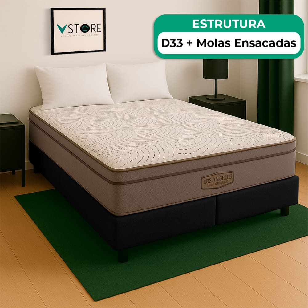 Cama Box Baú King Preto E Colchão Los Angeles Molas Vstore