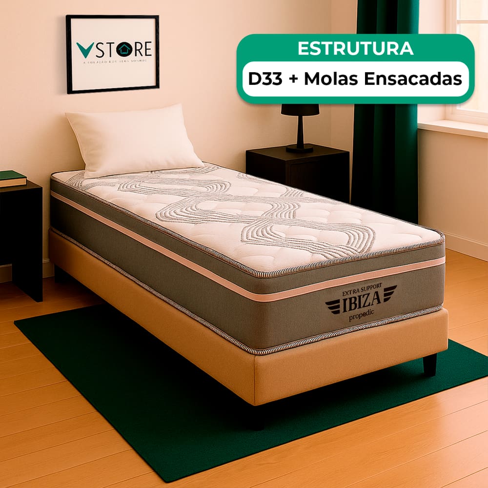 Cama Box Solteirão Bege Colchão Ibiza Molas Ensacadas Vstore