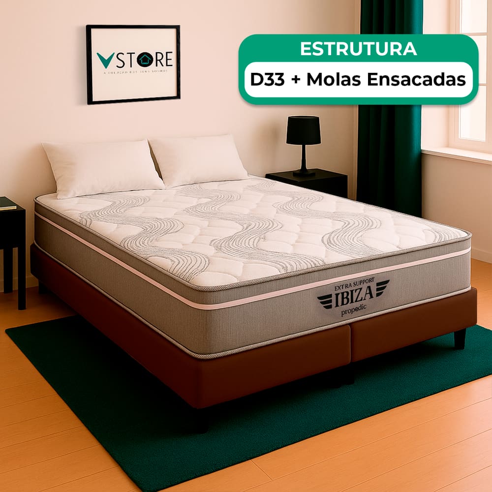 Cama Box Queen Marrom e Colchão Ibiza Molas Ensacadas Vstore