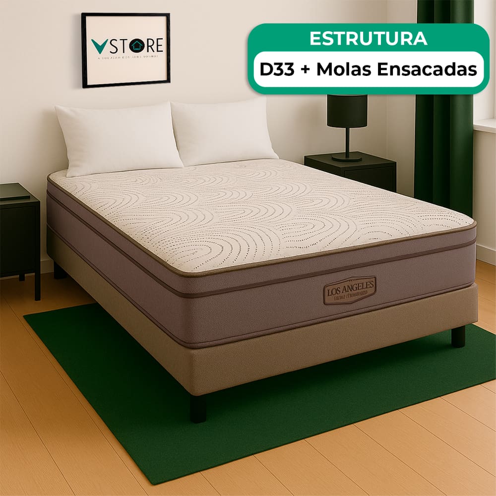Cama Box Casal Bege E Colchão Los Angeles Molas Vstore
