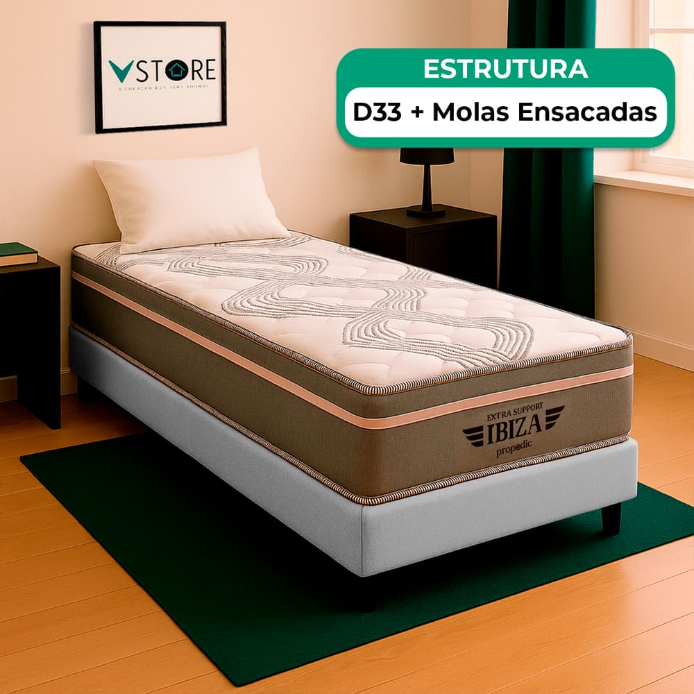 Box Solteiro Branco e Colchão Ibiza Molas Vstore 88x188x22
