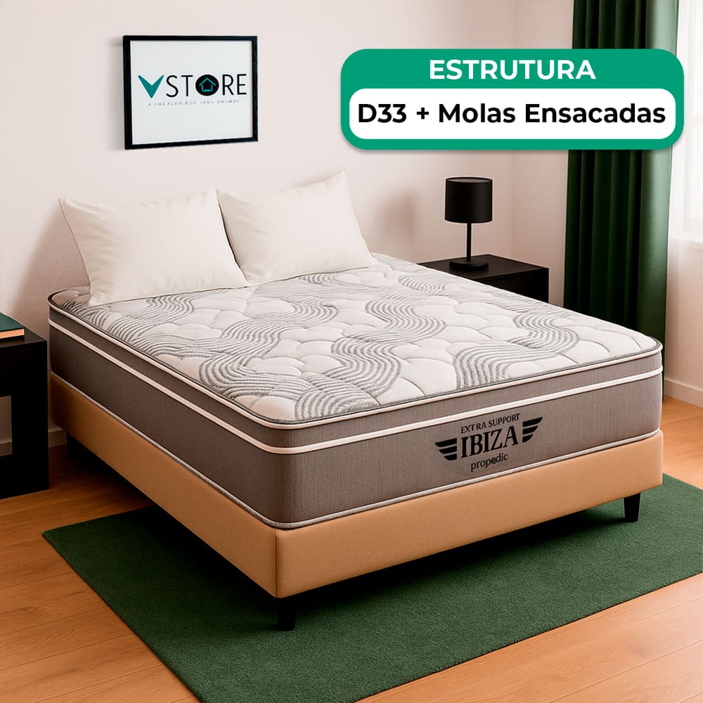 Cama Box Baú Casal Bege Colchão Ibiza Molas Ensacadas Vstore