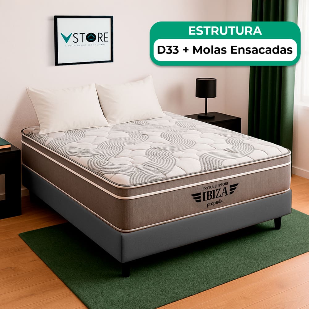 Cama Box Baú Viúvo Cinza e Colchão Ibiza Molas Vstore