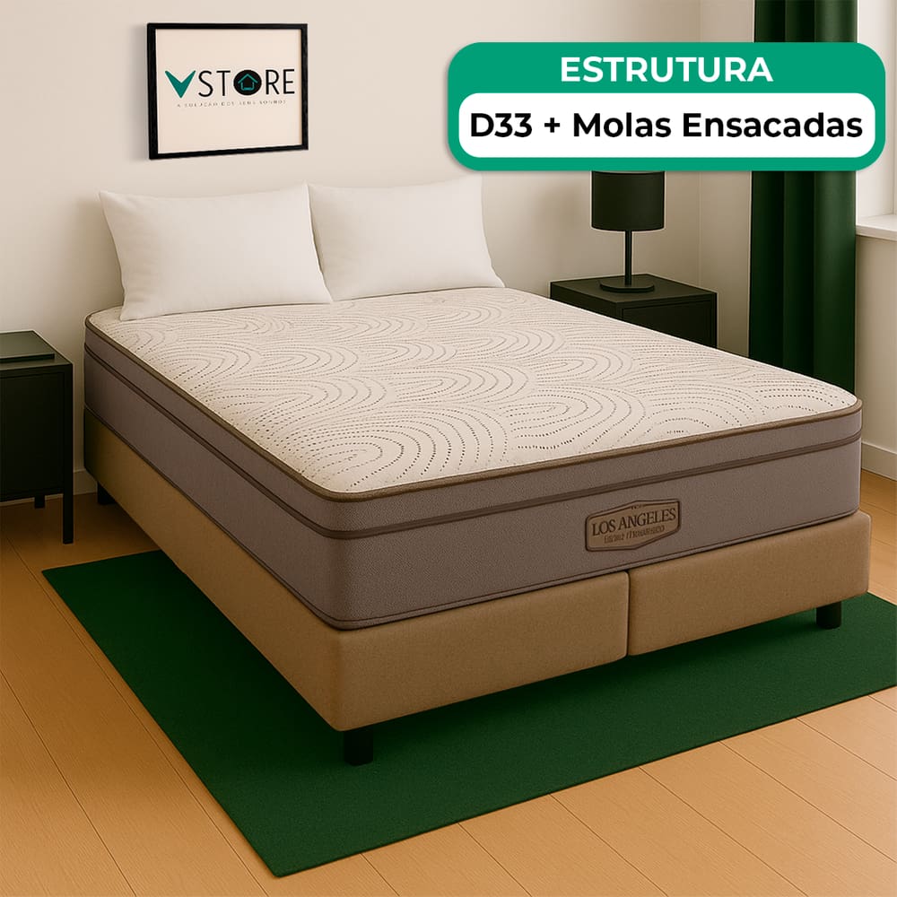 Cama Box Baú King Bege E Colchão Los Angeles Molas Vstore