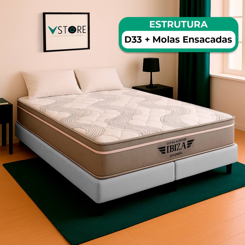 Cama Box King Branco e Colchão Ibiza Molas Ensacadas Vstore