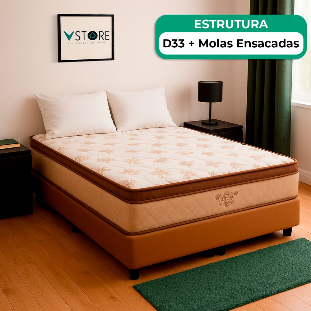 Cama Box Viúvo Bege e Colchão Four Season Molas Vstore