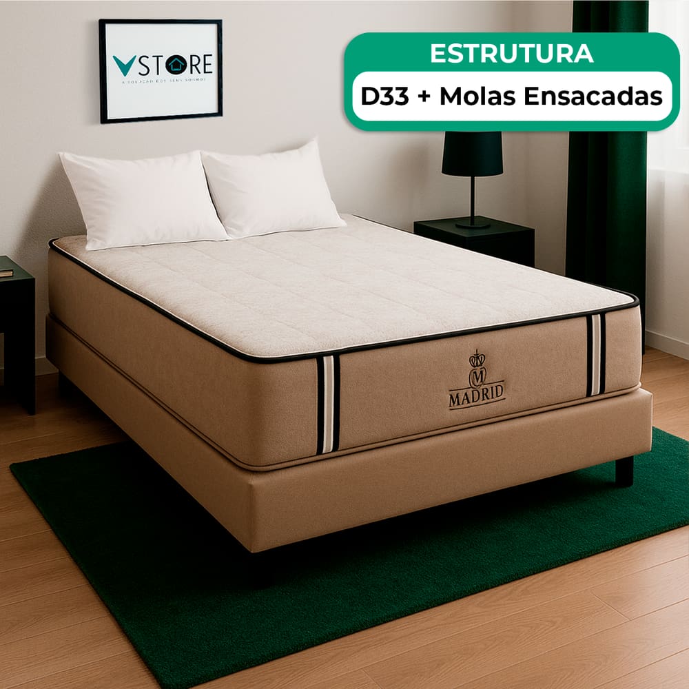 Cama Box Baú Viúvo Bege E Colchão Madrid Molas Vstore