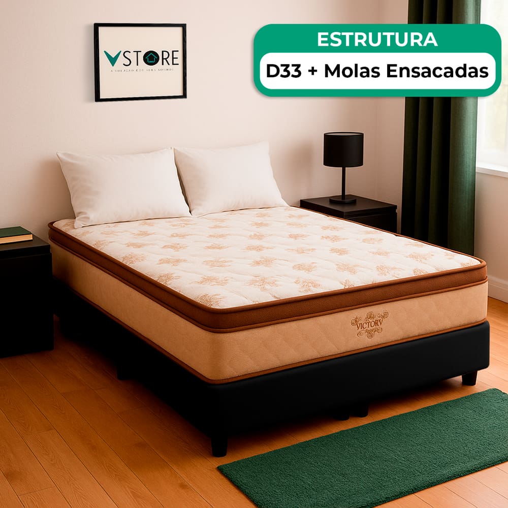 Cama Box Baú Viúvo Preto e Colchão Four Season Molas Vstore