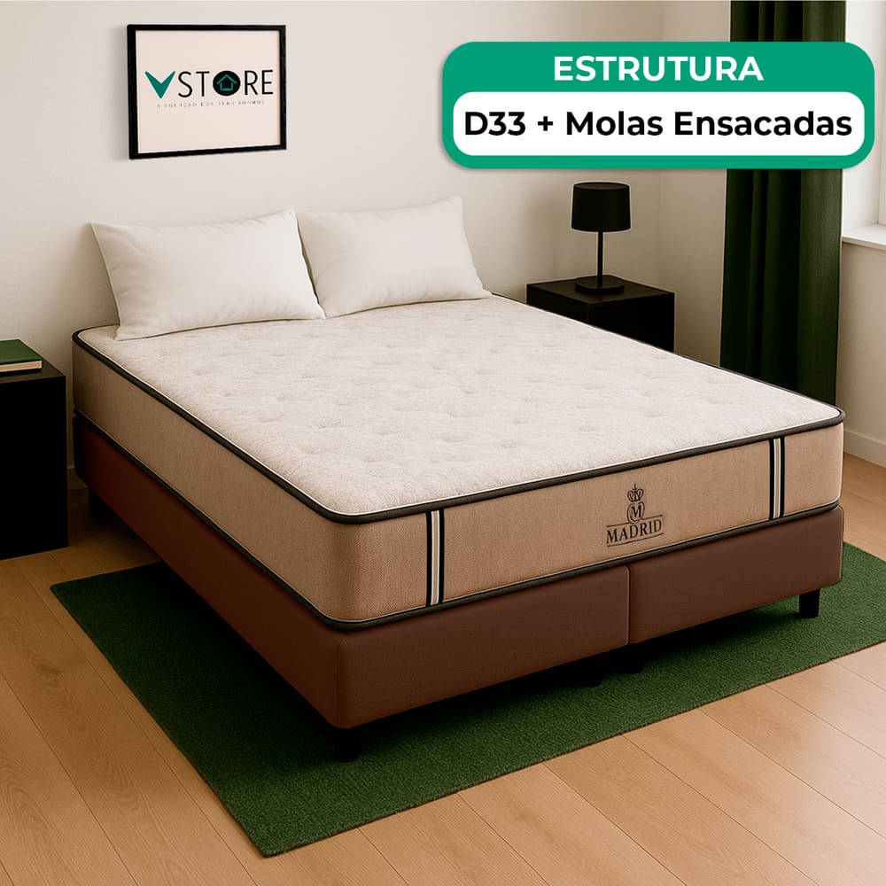 Cama Box Baú Queen Marrom E Colchão Madrid Molas Vstore