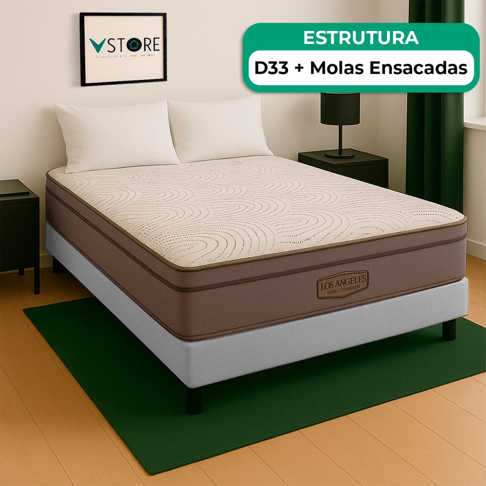 Cama Box Casal Branco E Colchão Los Angeles Molas Vstore