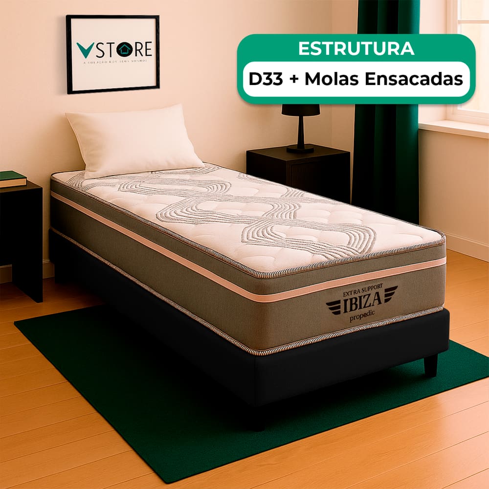 Cama Box Baú Solteirão Preto e Colchão Ibiza Molas Vstore