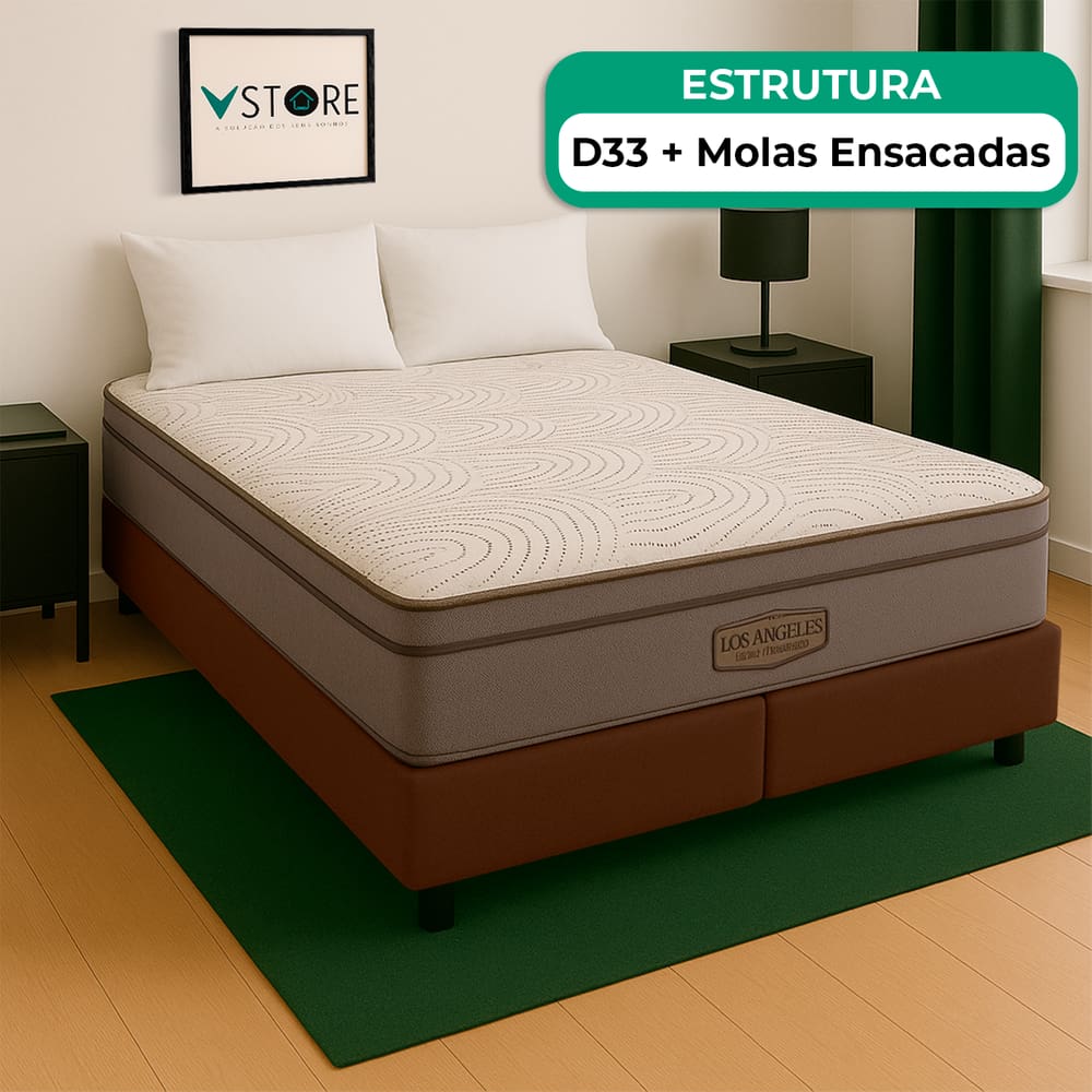 Cama Box Baú King Marrom E Colchão Los Angeles Molas Vstore