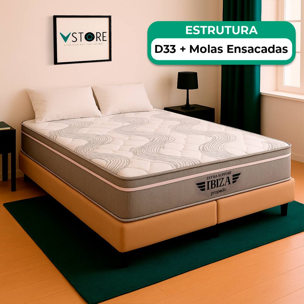 Cama Box Baú King Bege Colchão Ibiza Molas Ensacadas Vstore