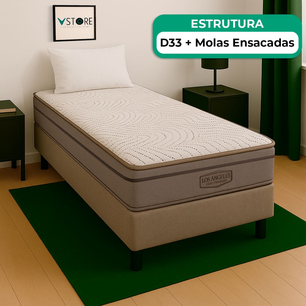 Cama Box Bege Colchão Los Angeles Molas Vstore 78x188x28