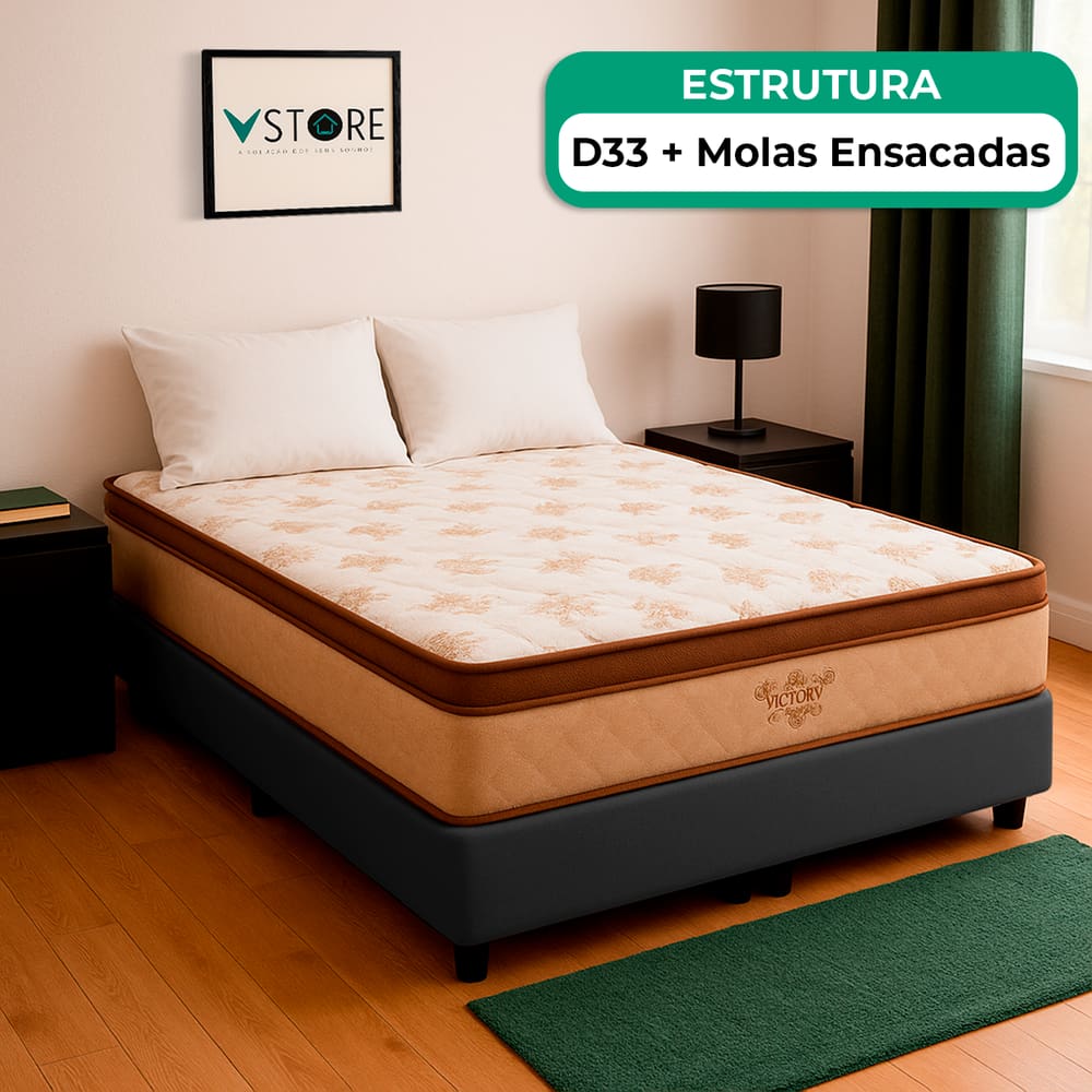 Cama Box Baú Viúvo Cinza e Colchão Four Season Molas Vstore