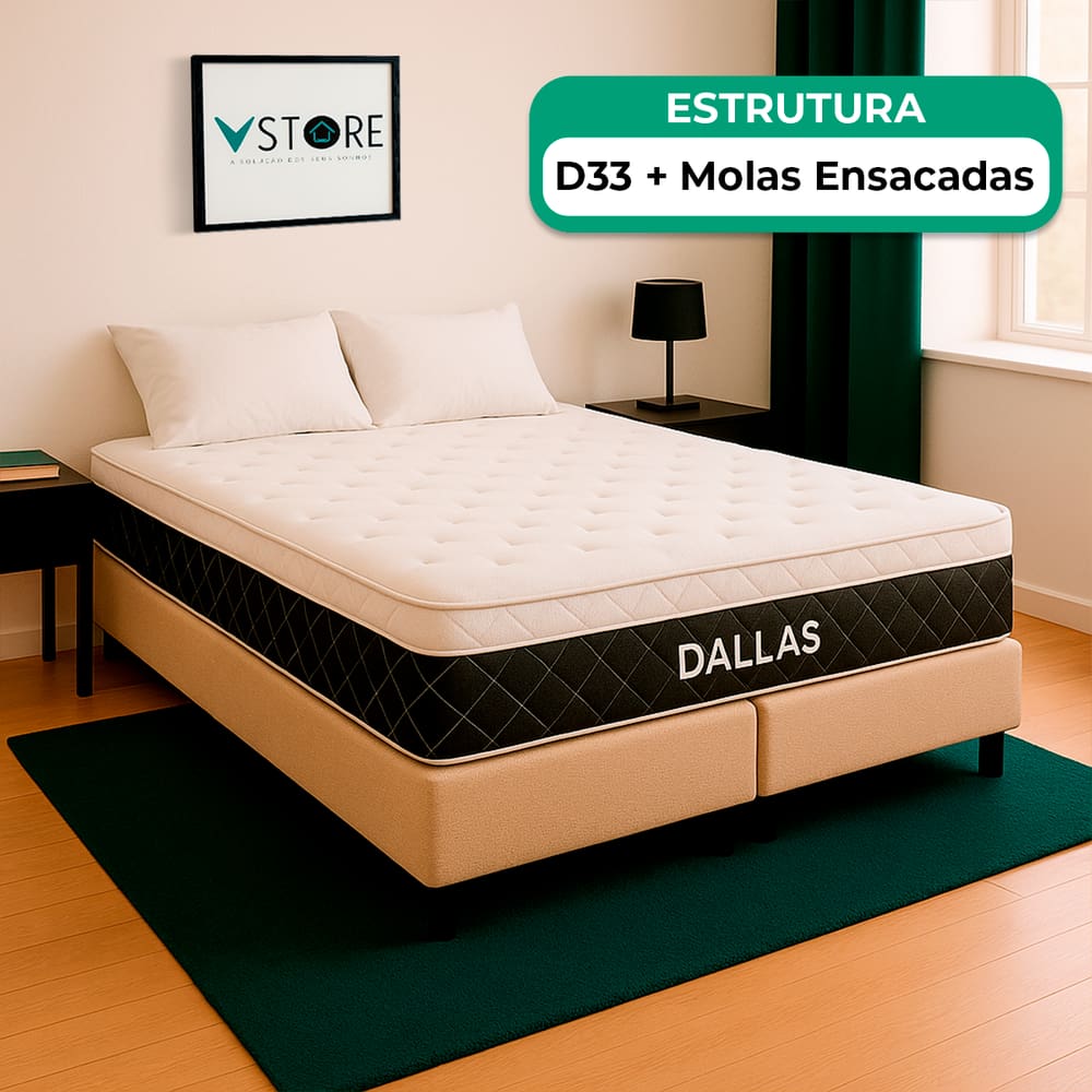 Cama Box King Bege e Colchão Dallas Molas Vstore 193x203x20