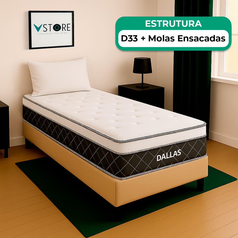 Cama Box Baú Solteiro Bege e Colchão Dallas Molas Vstore