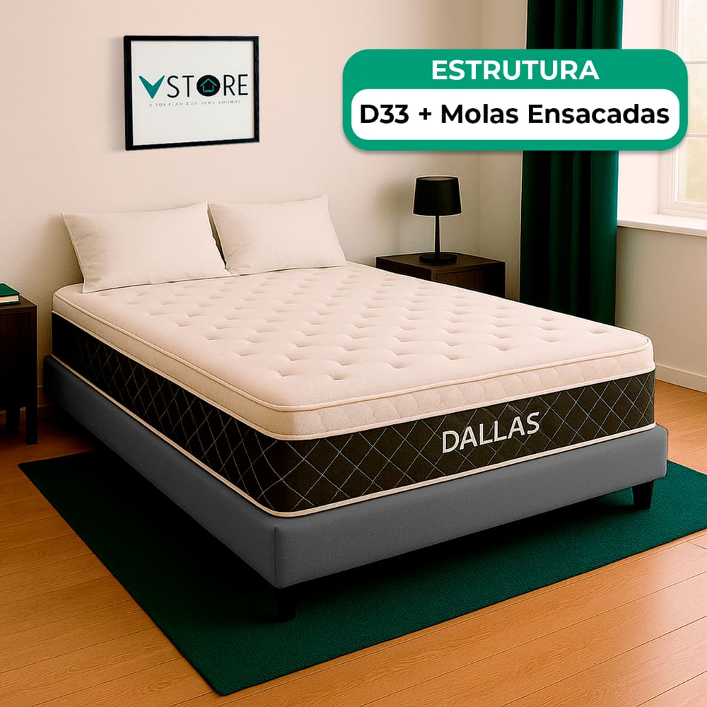 Cama Box Baú Viúvo Cinza e Colchão Dallas Molas Vstore