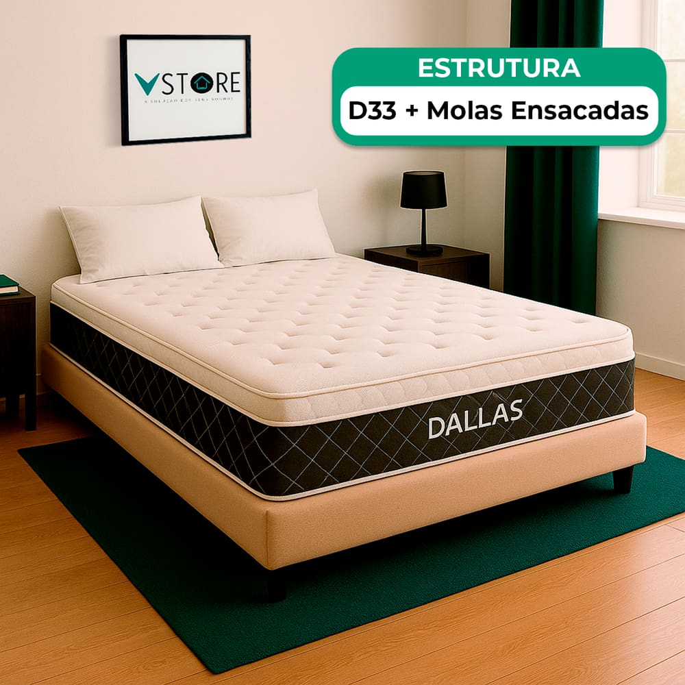 Cama Box Baú Viúvo Bege e Colchão Dallas Molas Vstore