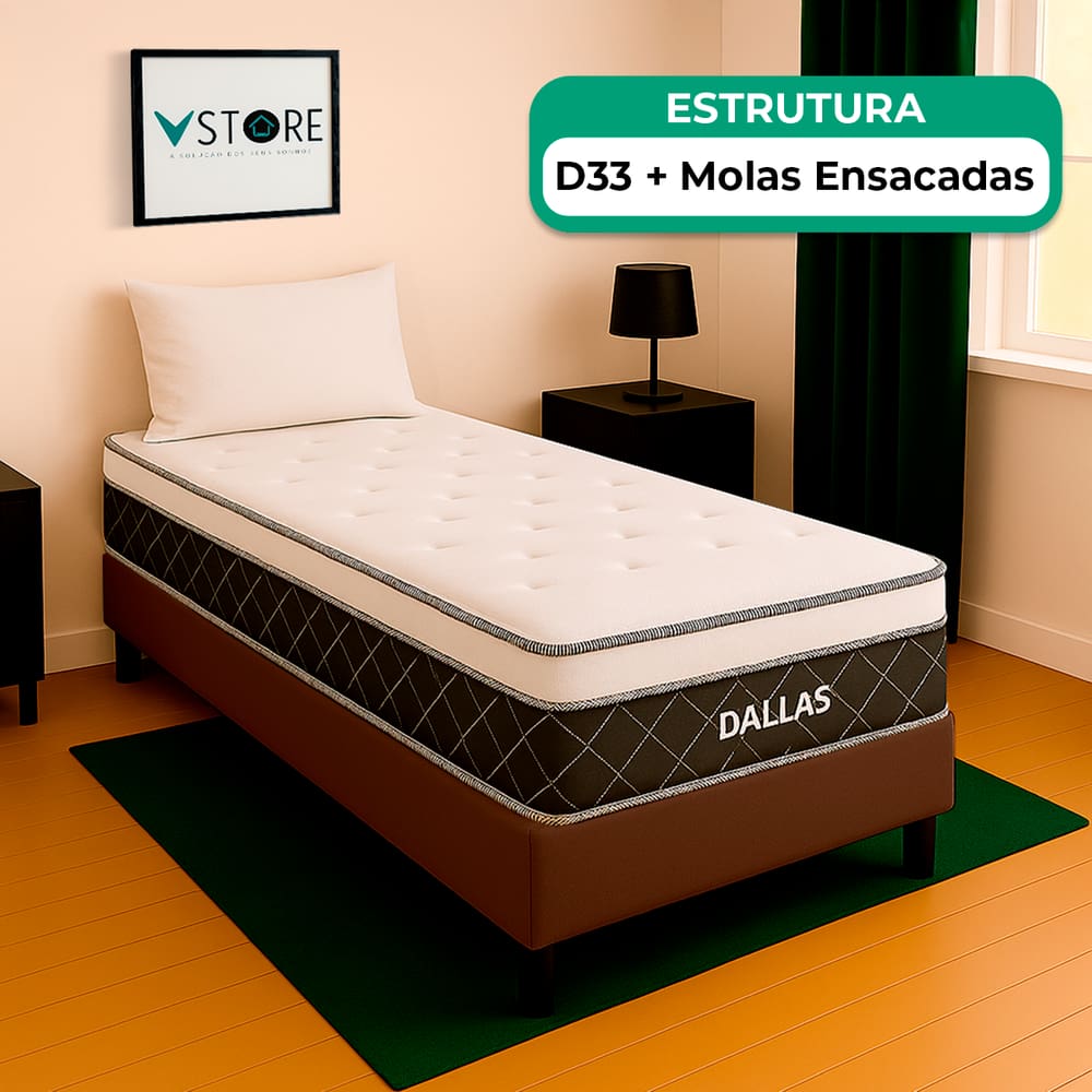 Cama Box Baú Solteiro Marrom e Colchão Dallas Molas Vstore