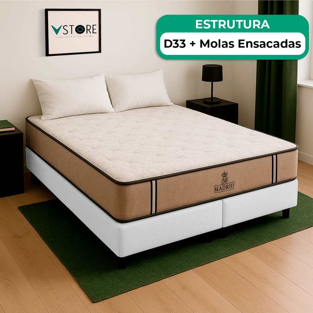 Cama Box Baú King Branco E Colchão Madrid Molas Vstore