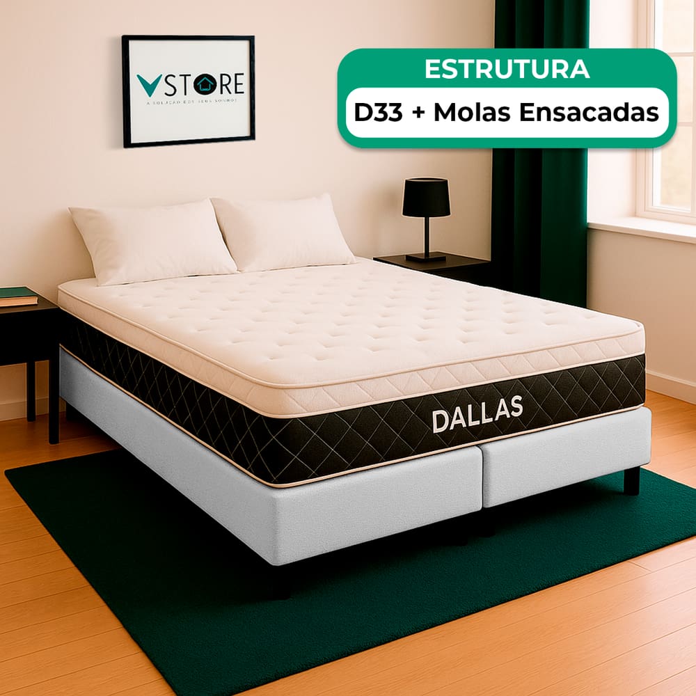 Cama Box Baú King Branco e Colchão Dallas Molas Vstore