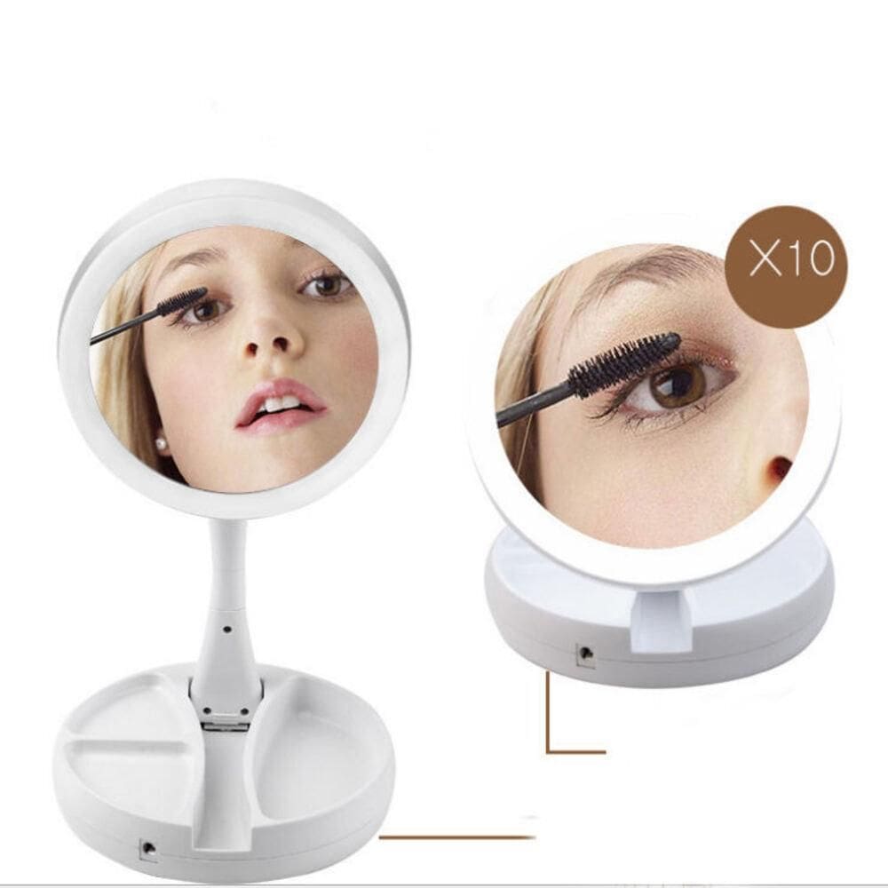 Espelho de Maquiagem LED 10x Compacto Portátil Dobravel