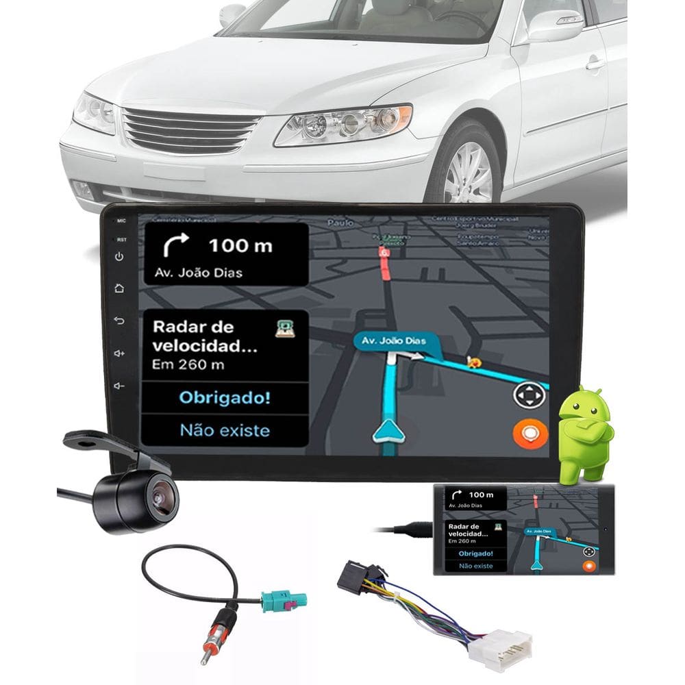 Multimídia 9” Polegadas Hyundai Azera 2008 até 2012 Android  Bluetooth Espelhamento + Câmera de Ré + Moldura + Adaptador de Antena + Chicote