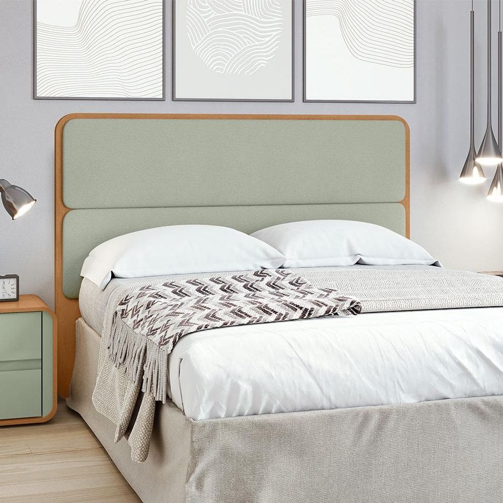 Cabeceira Queen Loop Bouclé Sálvia e Amêndoa