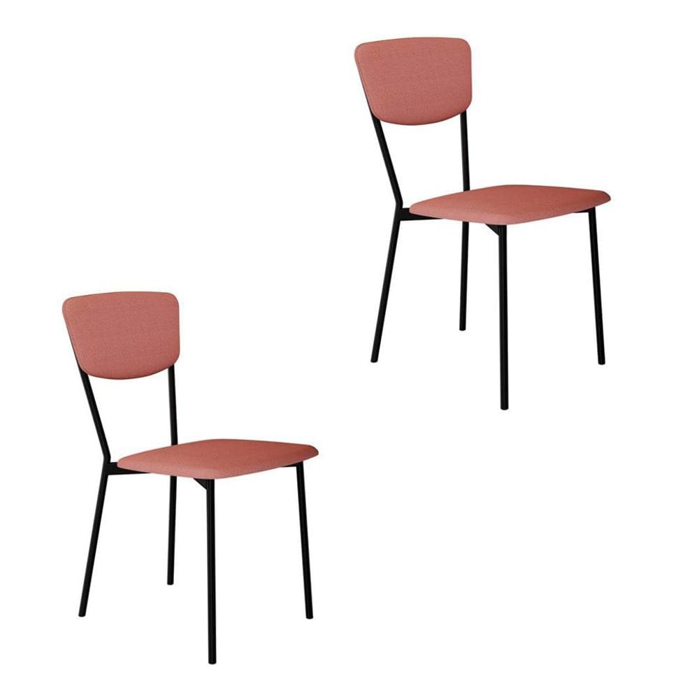 Conjunto com 2 Cadeiras Retrô Poliéster Rosa e Preto