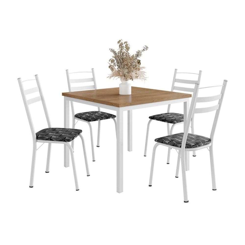 Conjunto de Mesa Quadrada com Tampo MDP e 4 Cadeiras Adriana Revestimento Sintético Silver e Branco