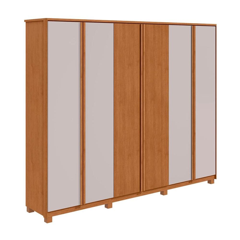 Guarda-Roupa Casal Ollie com Pés 6 Portas 6 Gavetas Amêndoa e Off White