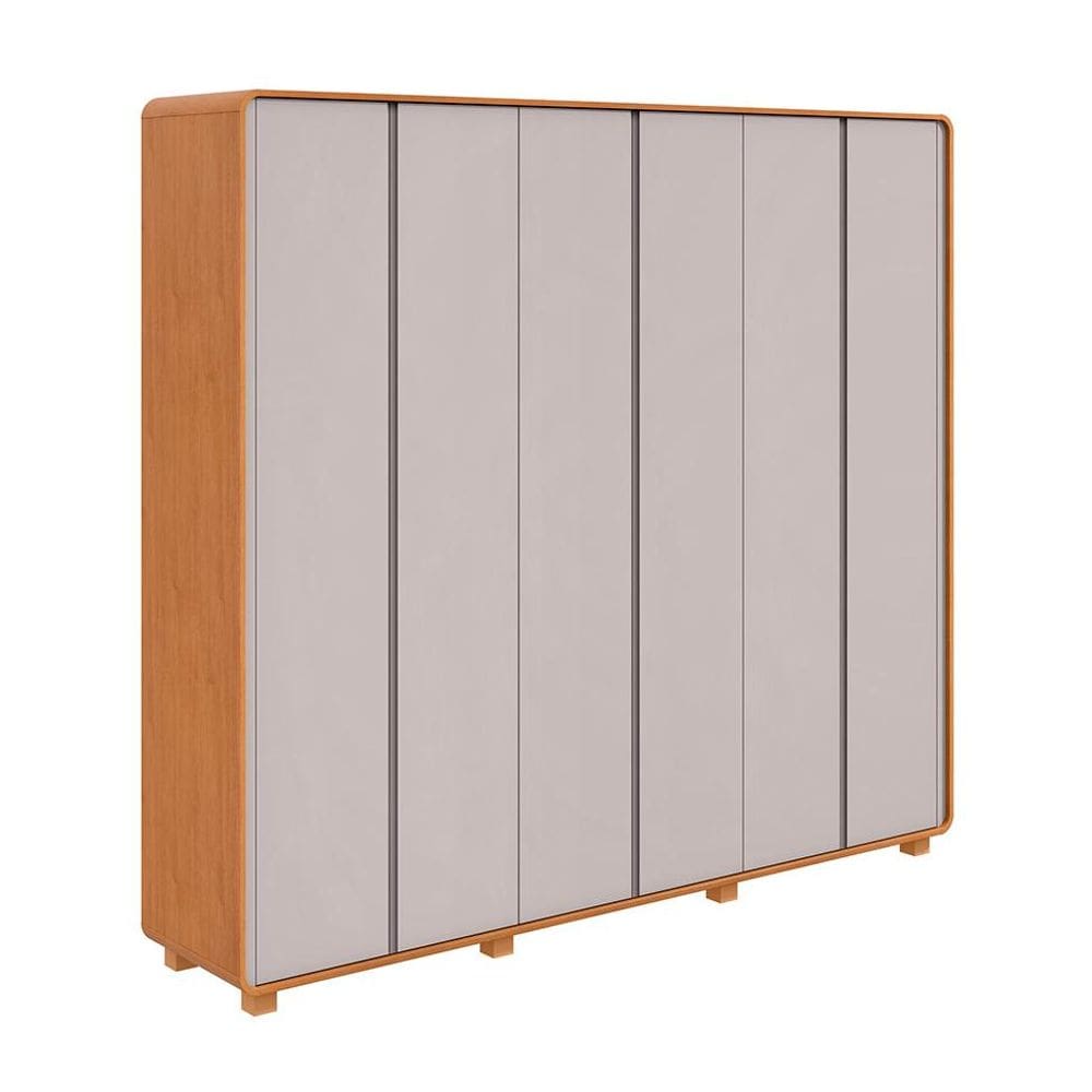 Guarda-Roupa Casal Loop com Pés 6 Portas 6 Gavetas Amêndoa e Off White
