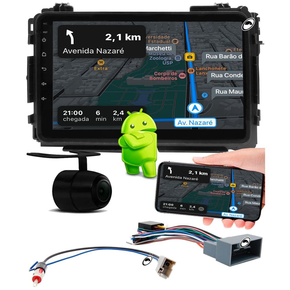 Multimidia 2 Din 9\" Polegadas Android HRV 2015 a 2021 2GB + 32GB Android Auto Car Play + Câmera de Ré