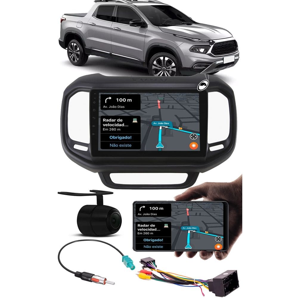 Multimídia 2 Din 9`` Polegadas Toro Android USB Bluetooth 1GB 32GB + Moldura Painel + Chicotes + Câmera de Ré