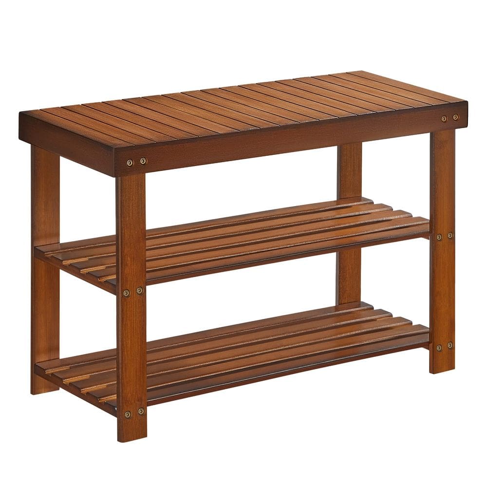 Banco de sapateira SONGMICS, bambu de 3 camadas, capacidade de 130 kg