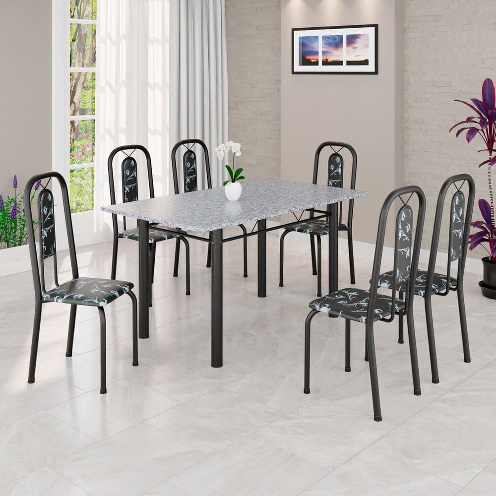 Conjunto Sala de Jantar com 6 Cadeiras Lívia Preto