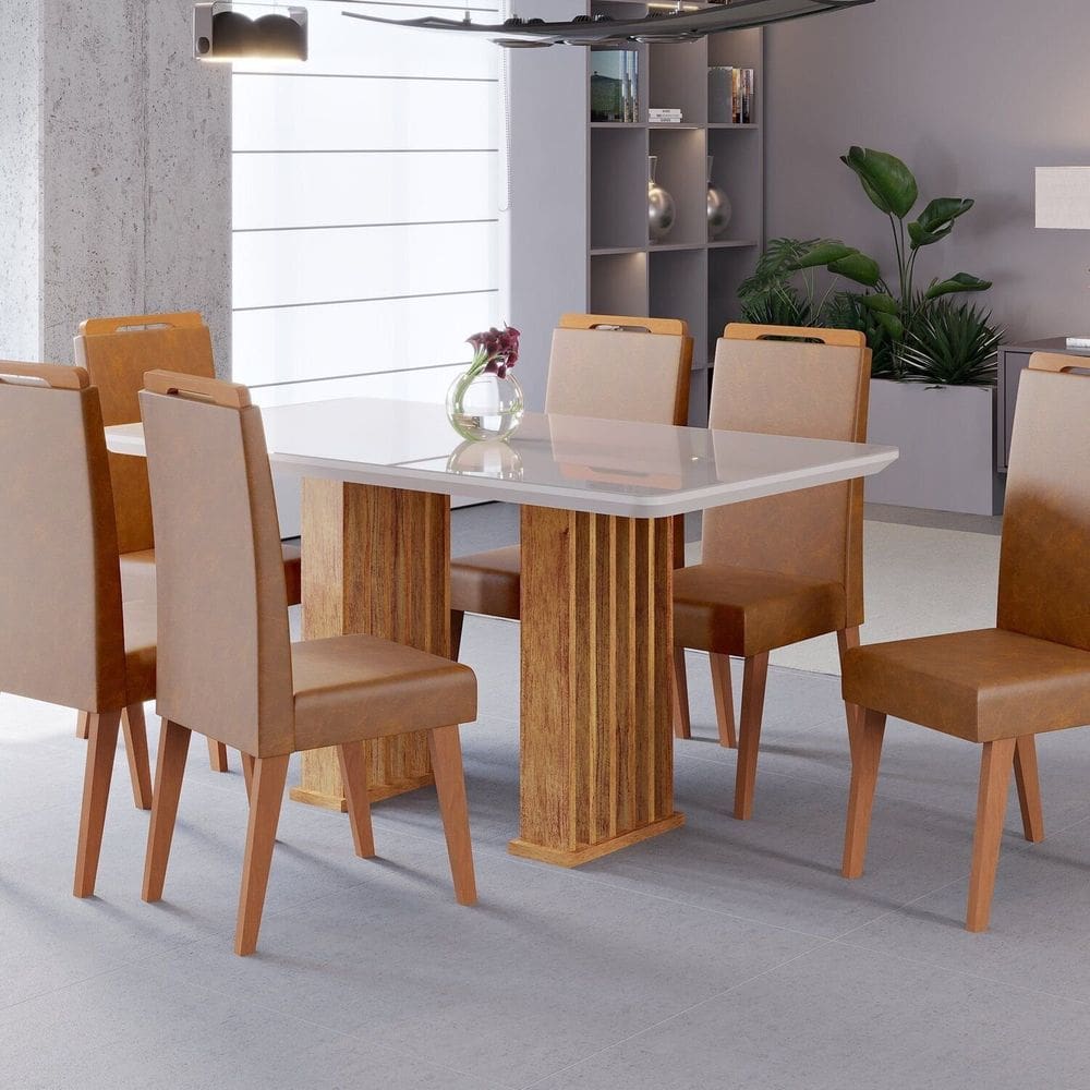 Conjunto Sala de Jantar 6 Cadeiras Selenne Mel/ Off White