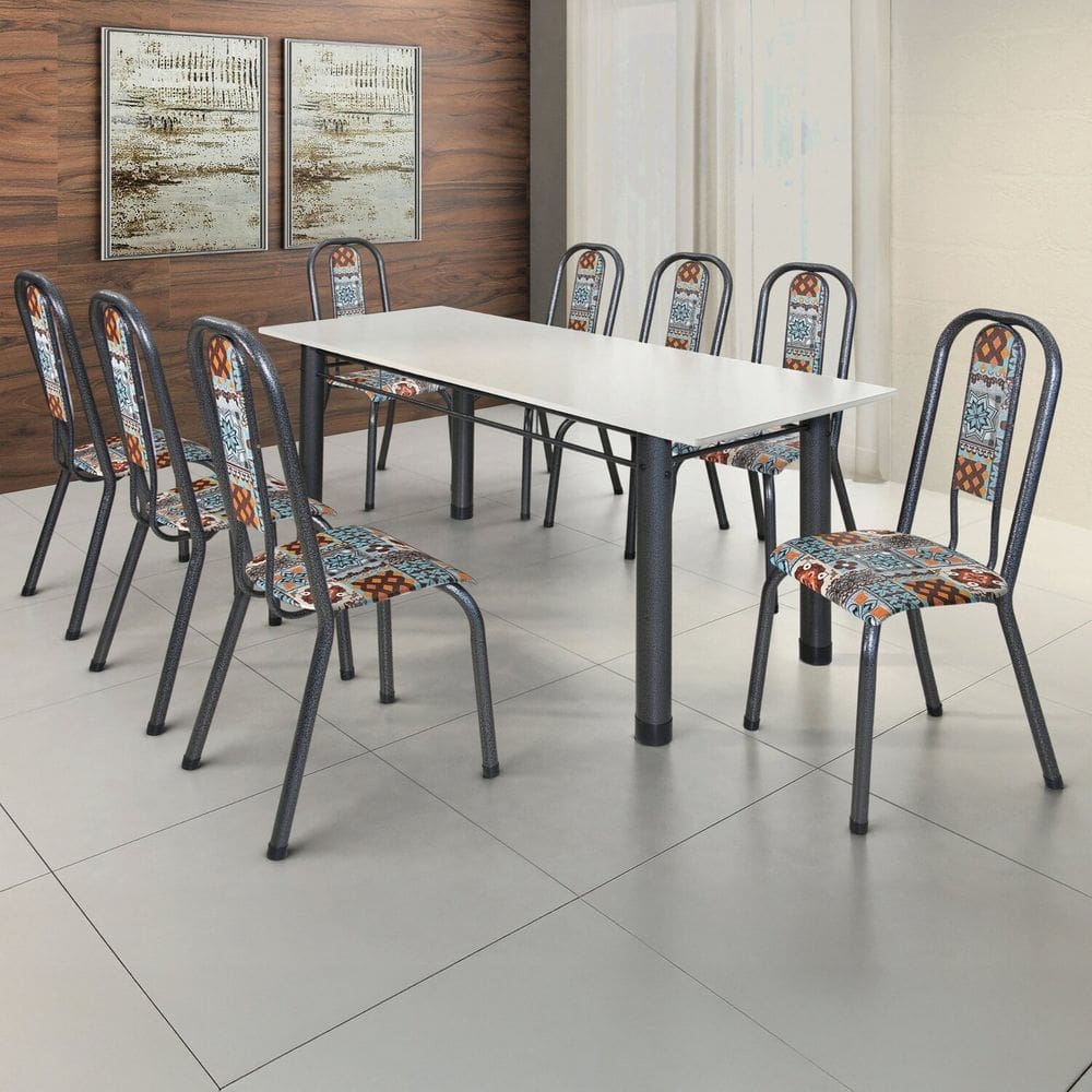 Conjunto Sala de Jantar 8 Cadeiras Fortaleza Prata / Branco