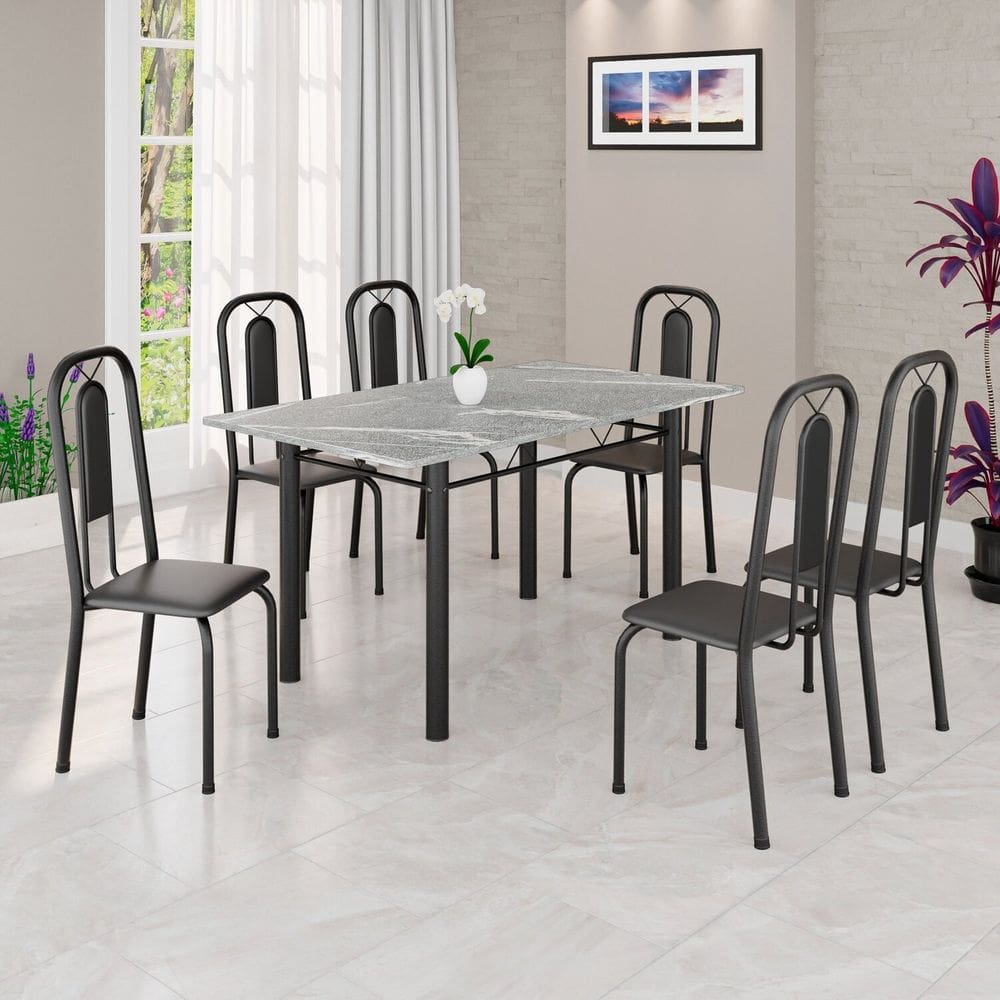 Conjunto Sala de Jantar com 6 Cadeiras Lívia Preto