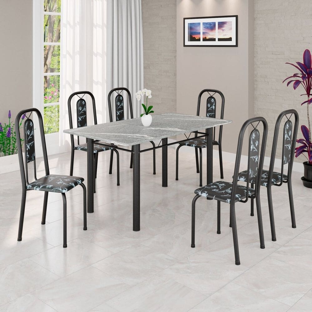 Conjunto Sala de Jantar com 6 Cadeiras Lívia Preto