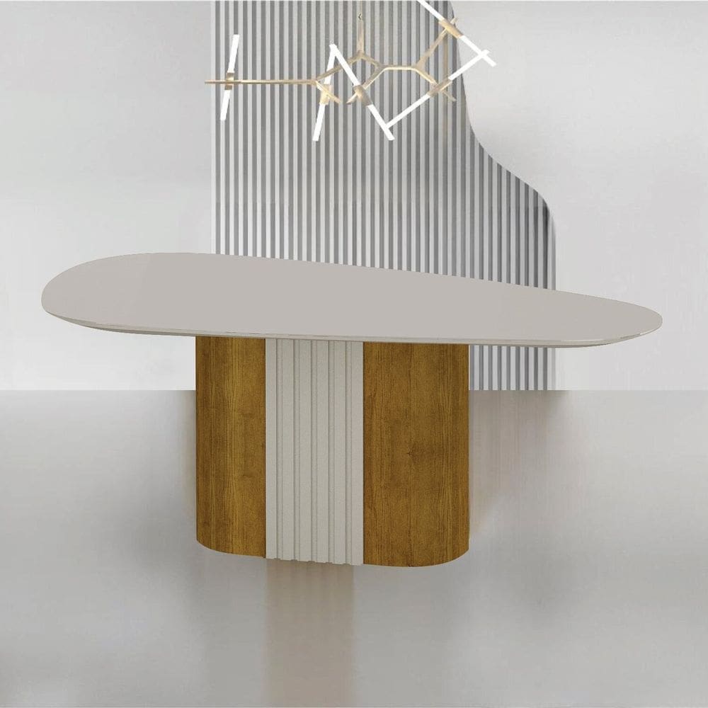 Mesa para Sala de Jantar com Tampo de Vidro Dacota Freijó/Off White