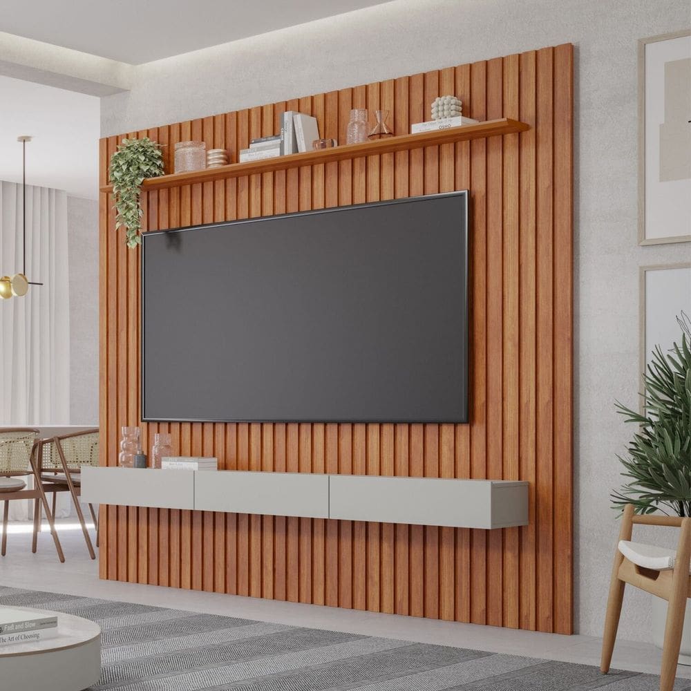 Estante para Tv 84 Polegadas 100% Mdf Cinamomo/ Off White