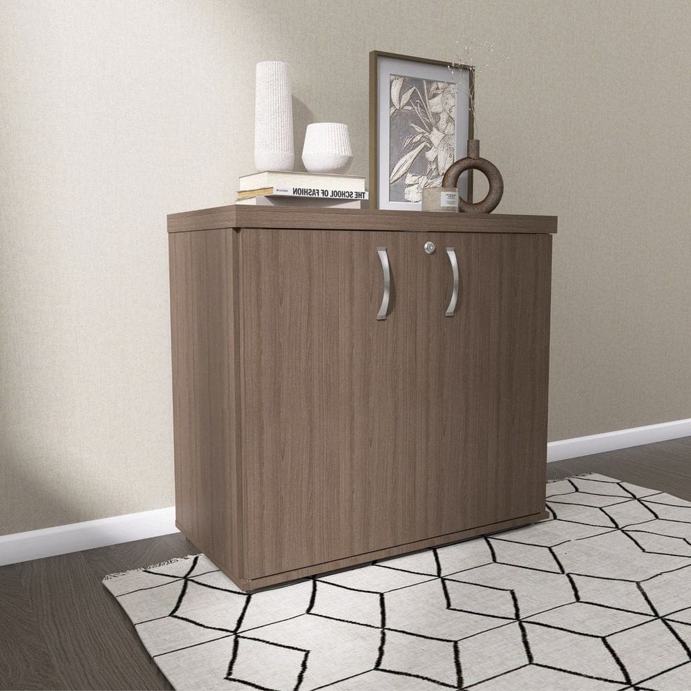 Armário para Escritório Baixo 2 Portas com Chave Walnut