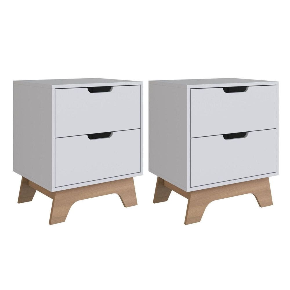 Conjunto de 2 Mesas de Cabeceira 100% Mdf Alice Branco / Freijó
