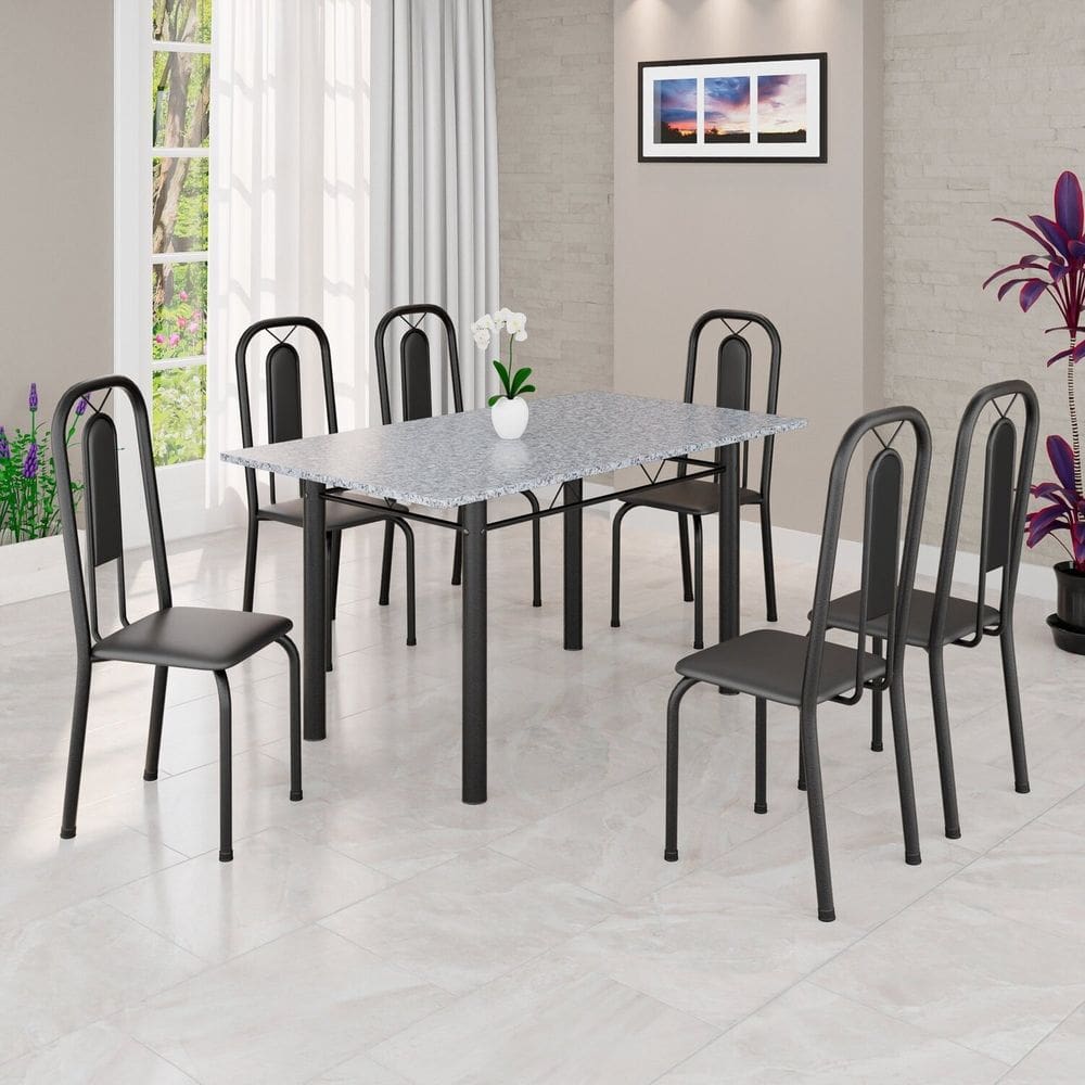 Conjunto Sala de Jantar com 6 Cadeiras Lívia Preto