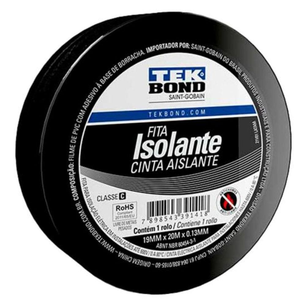 Fita Isolante 19mmx20m Preto Tekbond PCT 10un